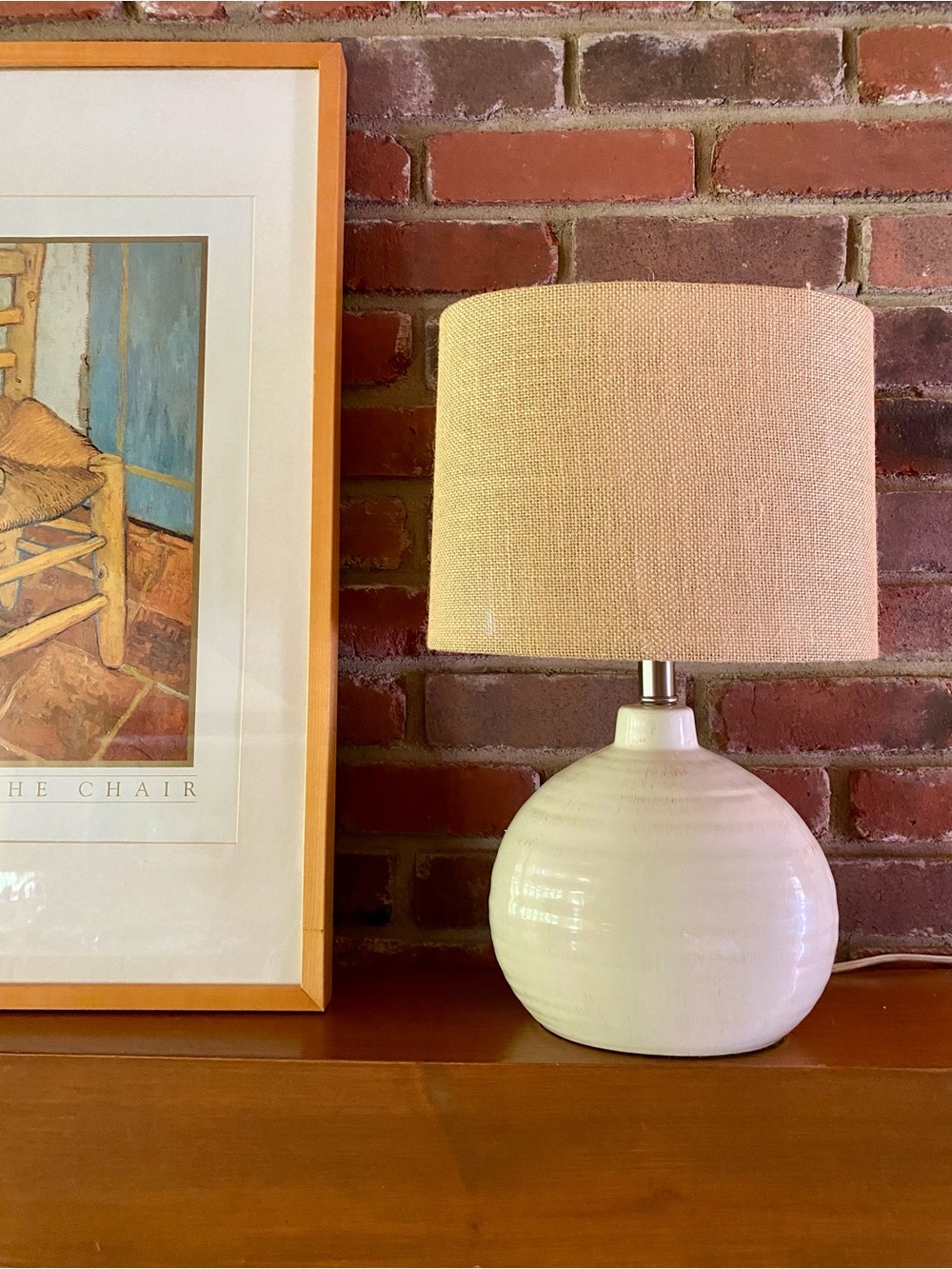 19 Inch Ceramic Beehive Lamp with Burlap Shade . Pottery Look